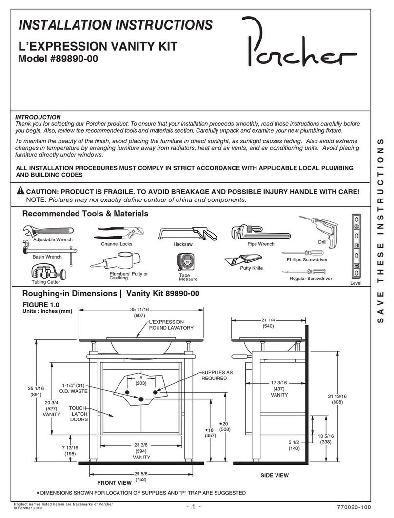 Porcher L’EXPRESSION VANITY 89890-00 installation instructions
