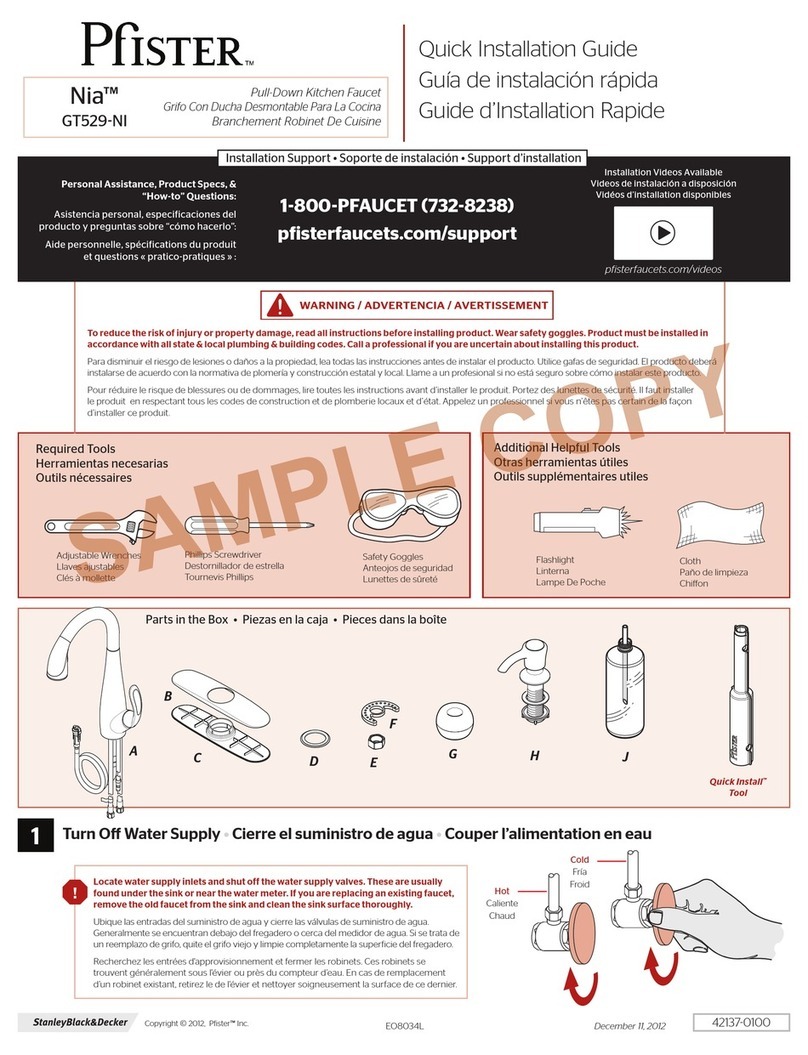 Pfister NIA GT529-NI Quick installation guide Pfister NIA GT529-NI Quick installation guide