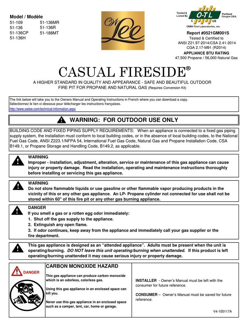 OW Lee CASUAL FIRESIDE 51-109 Owner's Manual and Operating Instructions
