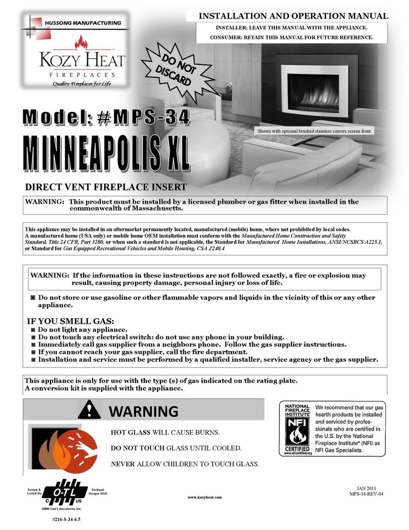 kozy heat MPS-34 Minneapolis XL Installation and operation manual