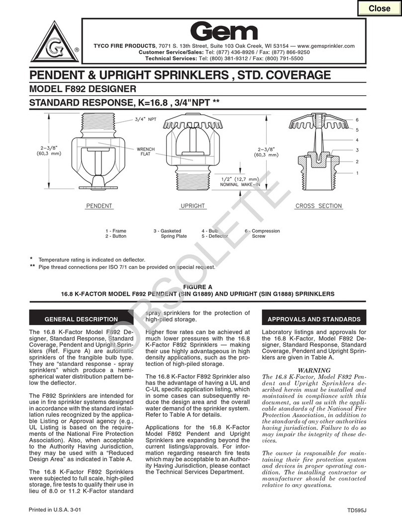 Tyco Fire Product Gem F892 instruction manual