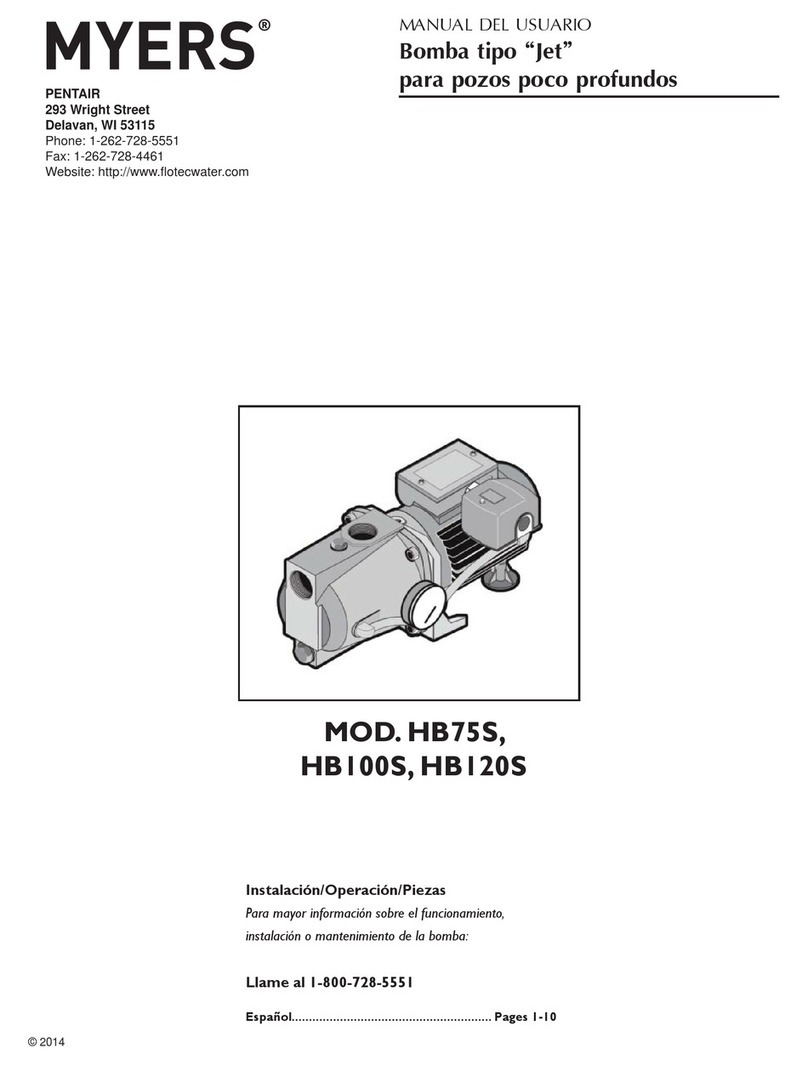 Pentair MYERS HB75S owner's manual