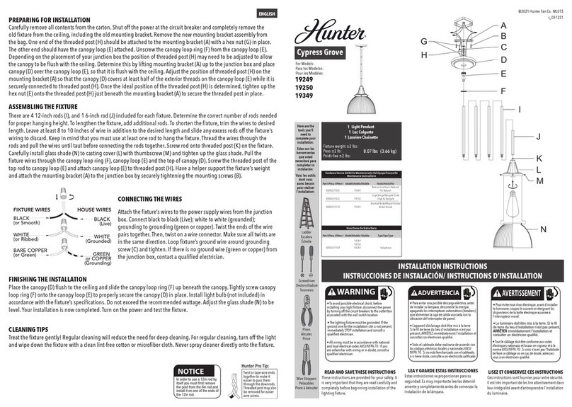 Hunter Cypress Grove 19249 installation instructions