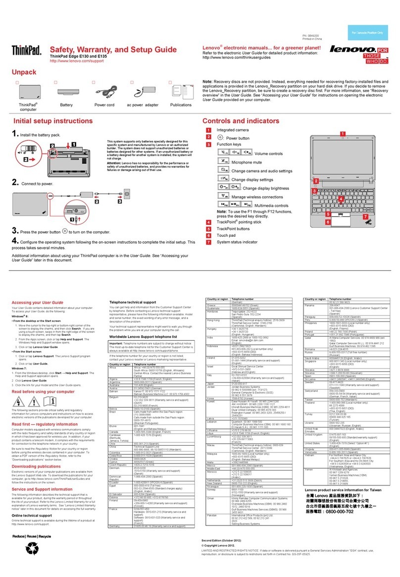 Lenovo ThinkPad Edge E130 Setup guide