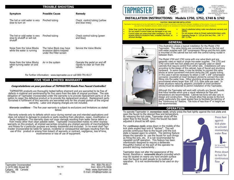 Tapmaster 1750 installation instructions