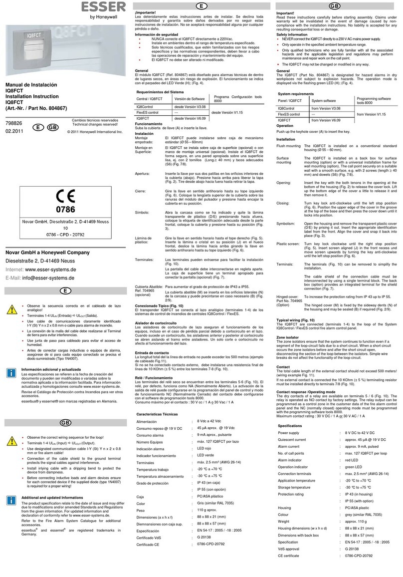 Honeywell ESSER IQ8FCT User manual