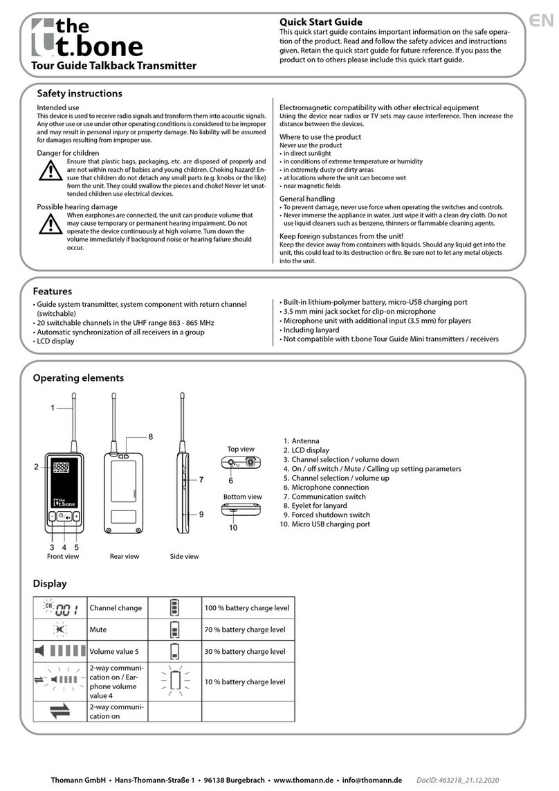 T.BONE Tour Guide Talkback Transmitter quick start guide
