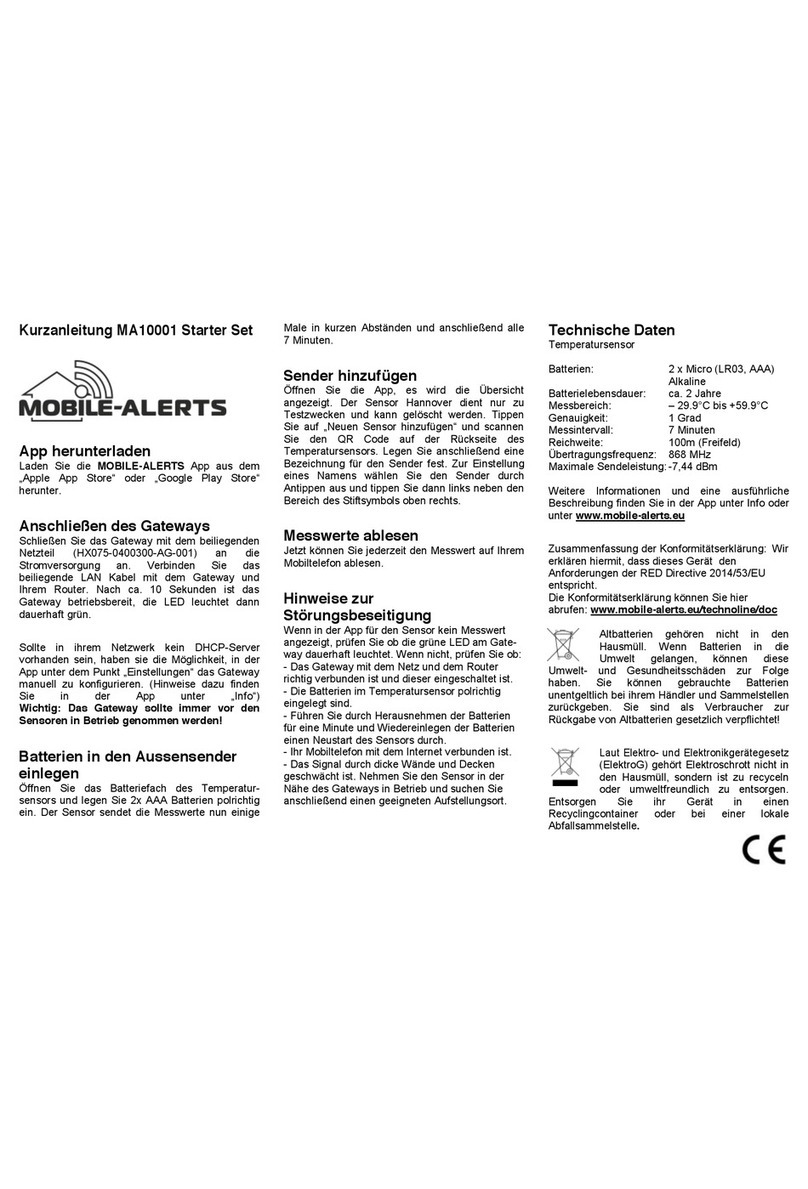 MOBILE-ALERTS MA 10001 quick reference