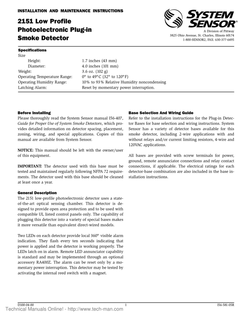 Pittway System Sensor 2151 Installation and maintenance instructions Pittway System Sensor 2151 Installation and maintenance instructions