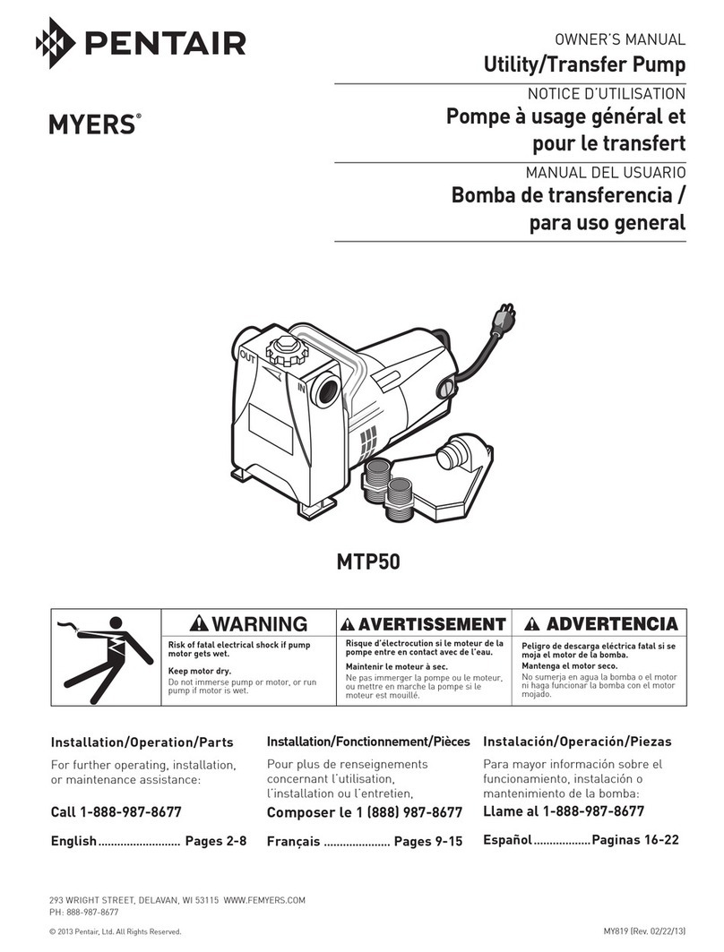 Pentair MYERS MTP50 owner's manual