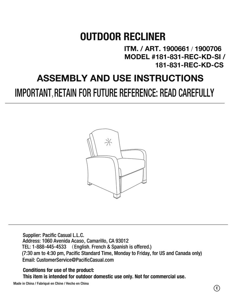 Pacific Casual 181-831-REC-KD-SI Assembly and use instructions