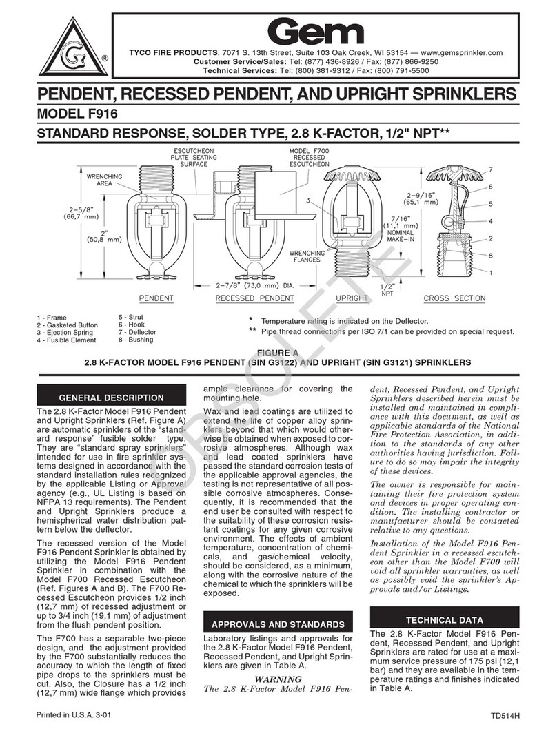 Tyco Fire Product Gem F916 User manual
