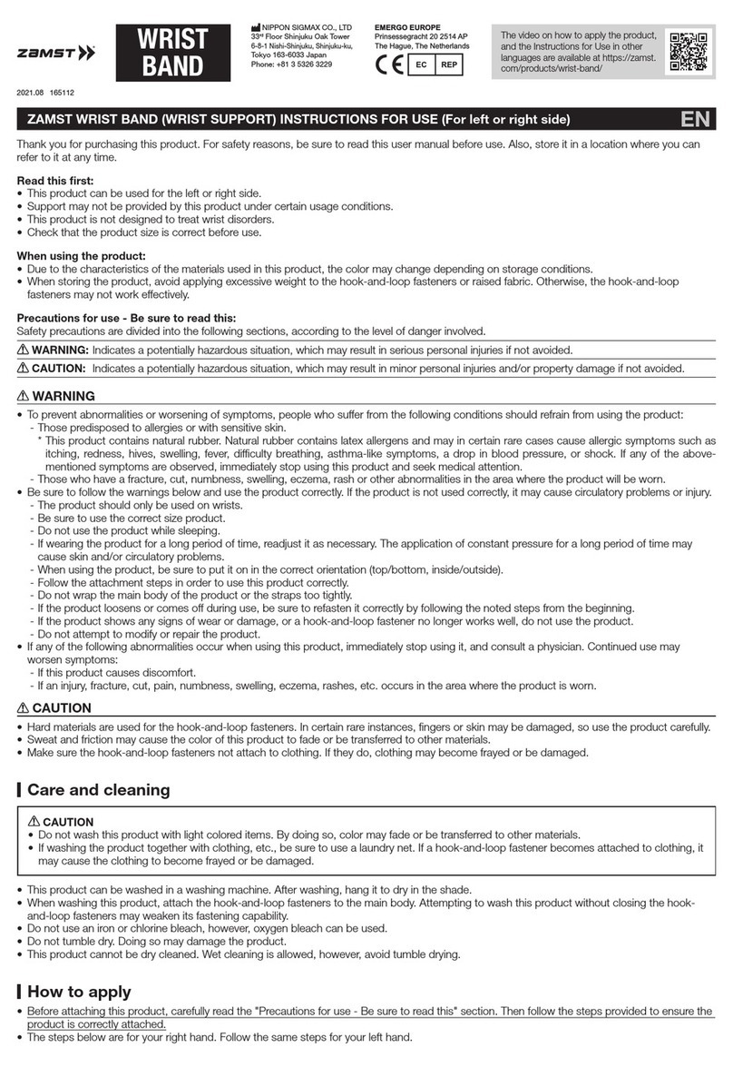 ZAMST WRIST BAND User manual