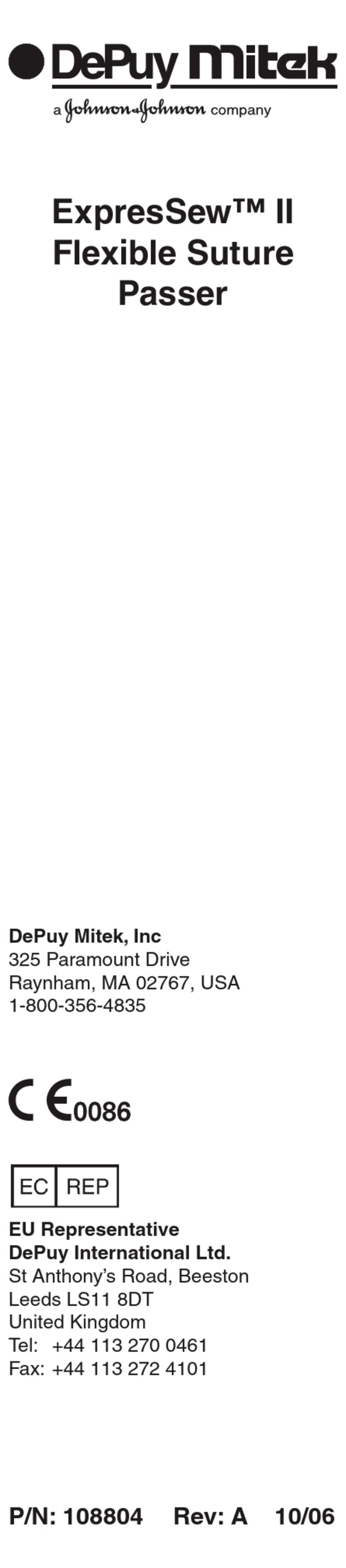 Johnson & Johnson DePuy Mitek ExpresSew II User manual Johnson & Johnson DePuy Mitek ExpresSew II User manual