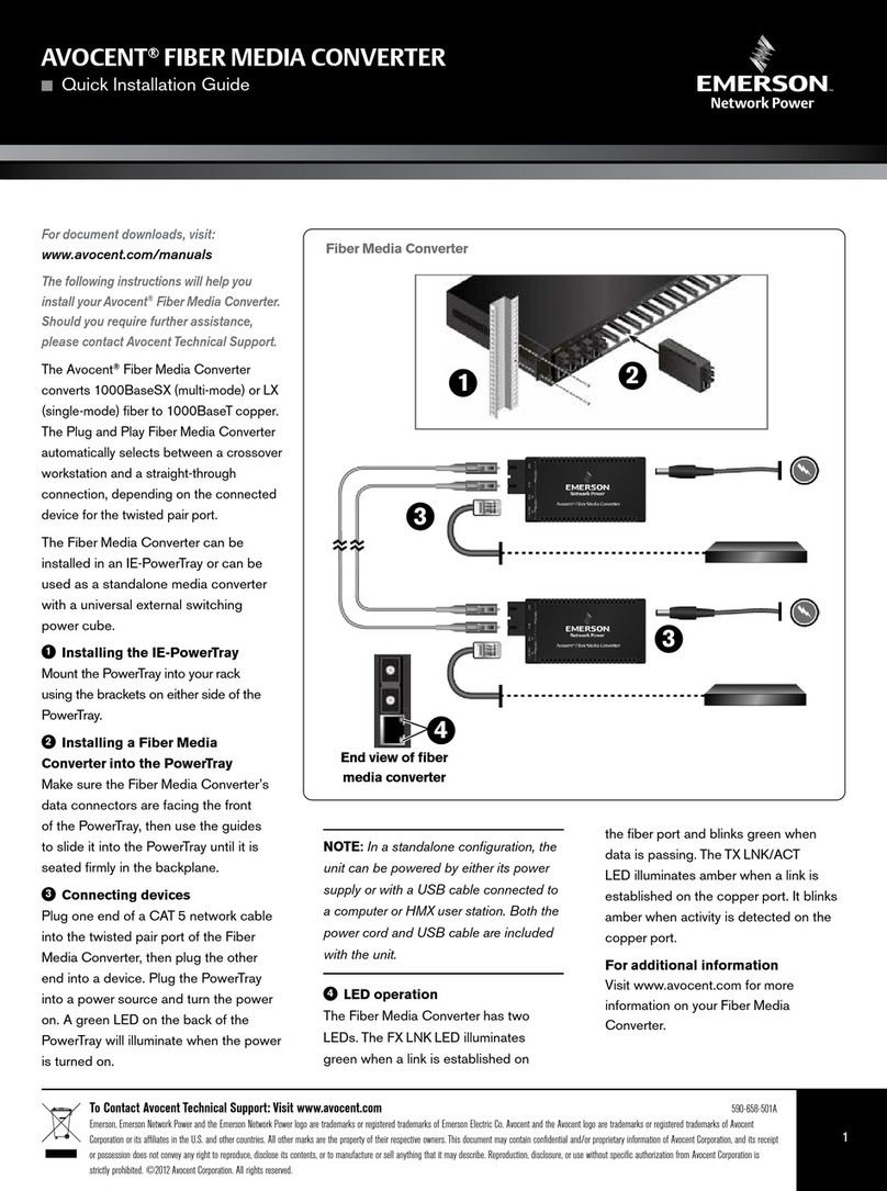 Emerson AVOCENT FIBER MEDIA CONVERTER Quick installation guide