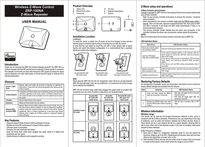 Zwave ZRP-100NA user manual