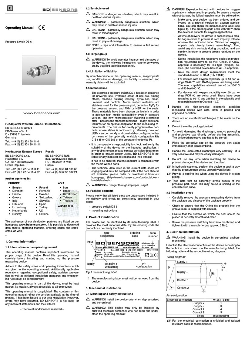 BD Sensors DS 6 User manual