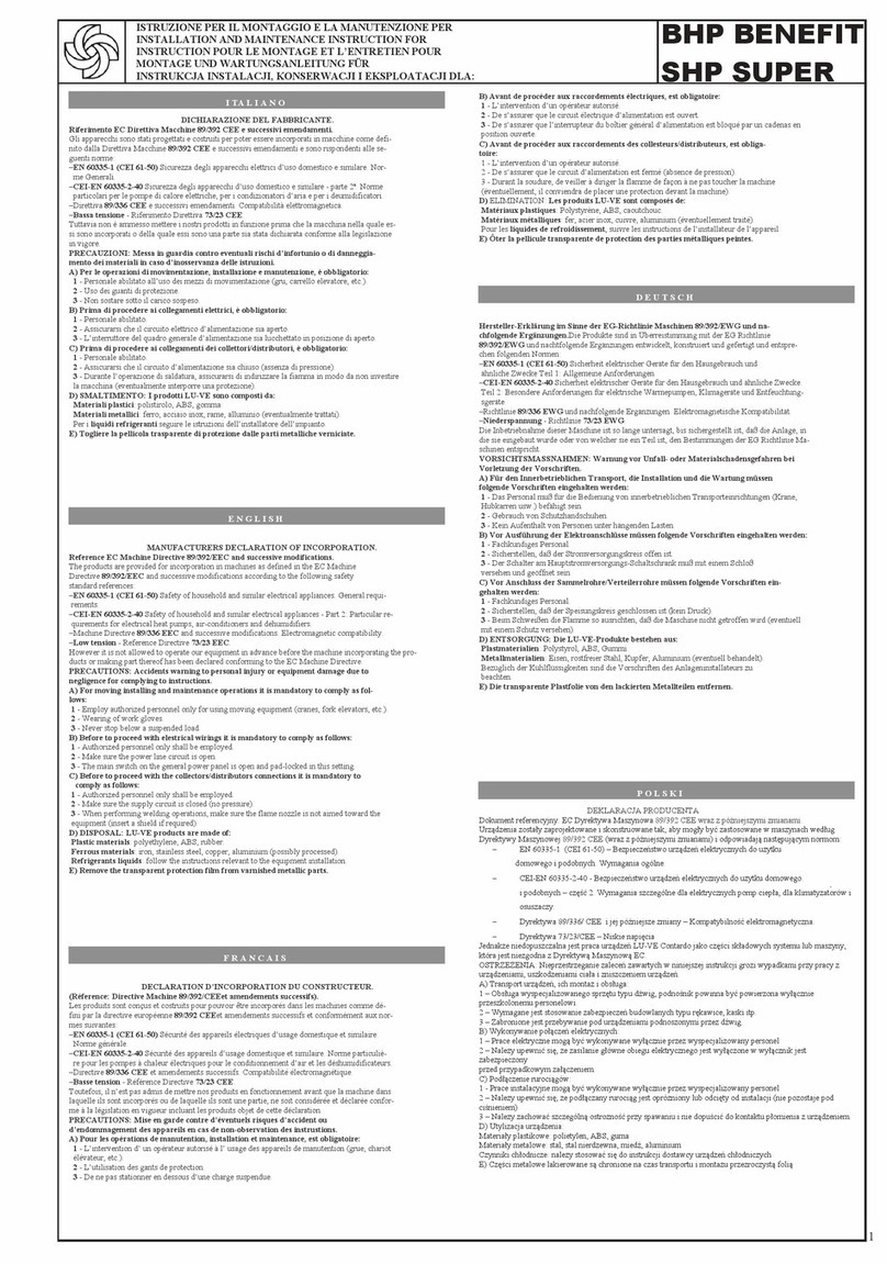 LU-VE BHP BENEFIT Technical specifications
