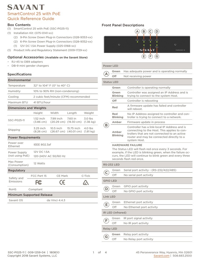Savant SmartControl 25 Quick reference guide