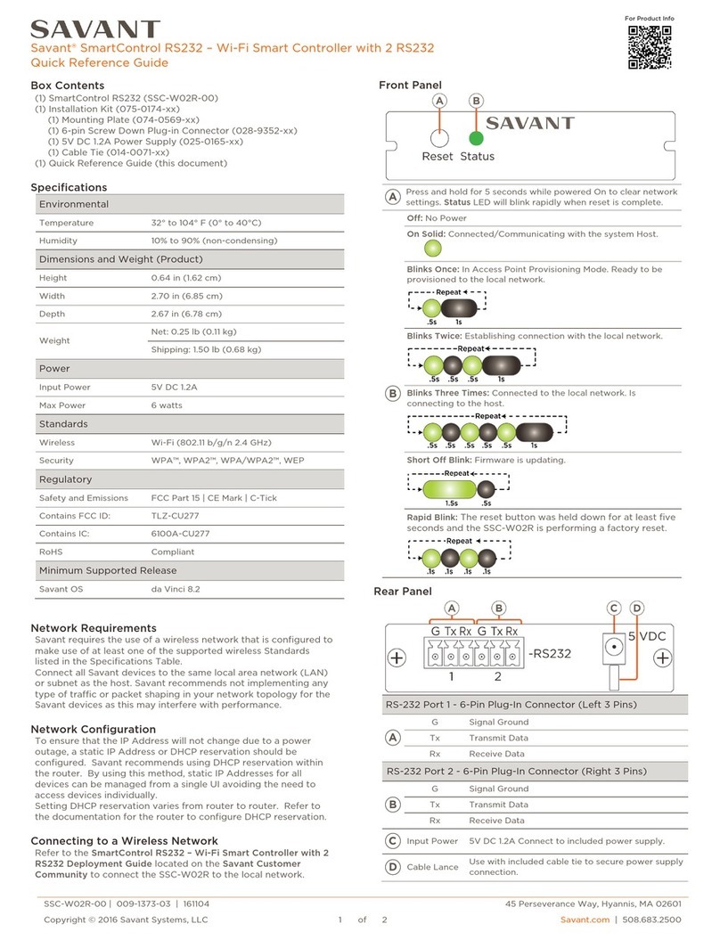 Savant SmartControl RS232 Quick reference guide Savant SmartControl RS232 Quick reference guide