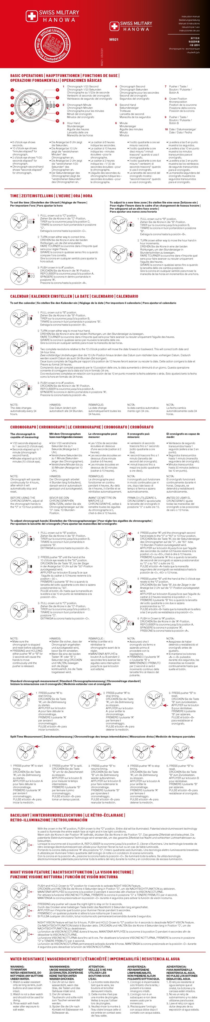 Swiss Military Hanowa M921 instruction manual