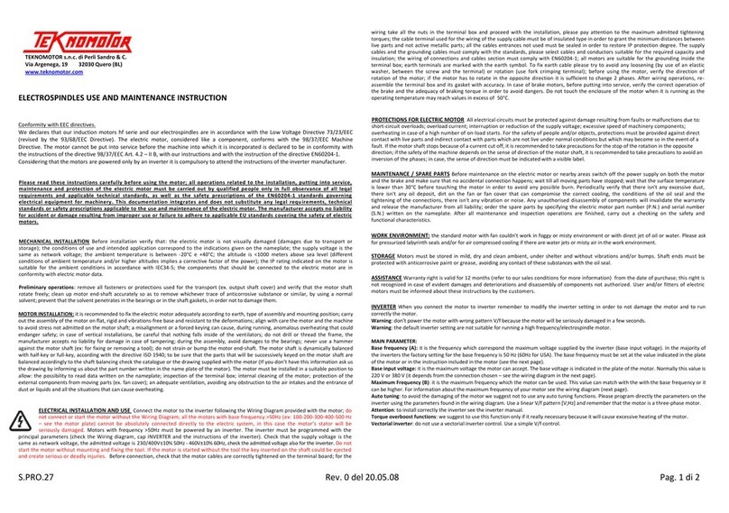 Teknomotor 3140-B-DBS-P-ER20 Use and Maintenance Instruction