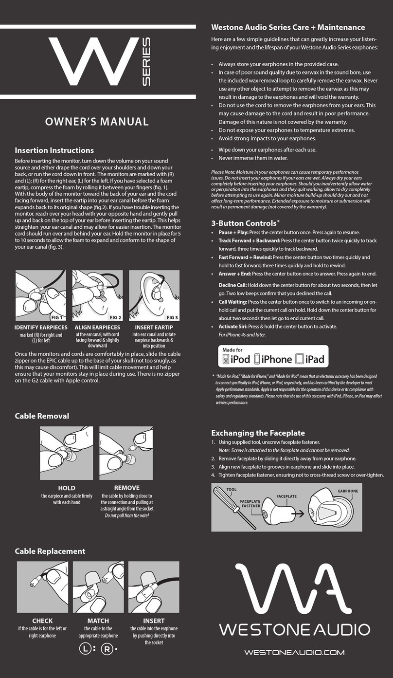 Westone Audio W Series owner's manual