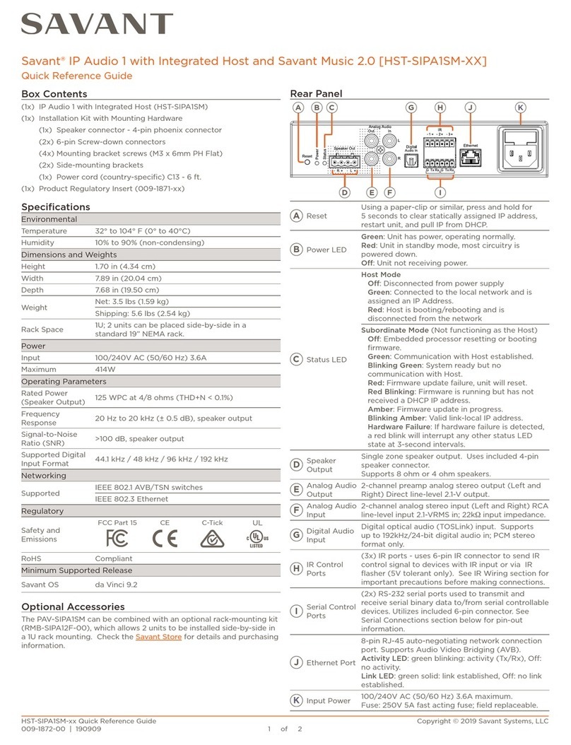 Savant IP Audio 1 Quick reference guide