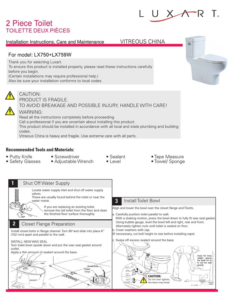 Luxart LX750 INSTALLATION INSTRUCTIONS CARE AND MAINTENANCE Luxart LX750 INSTALLATION INSTRUCTIONS CARE AND MAINTENANCE