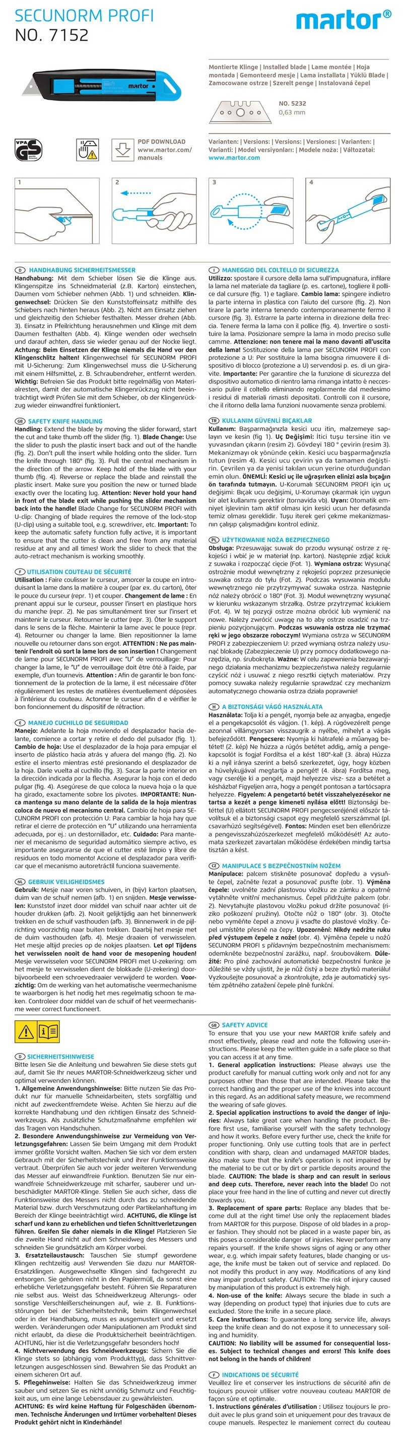 Martor SECUNORM PROFI 7152 User manual