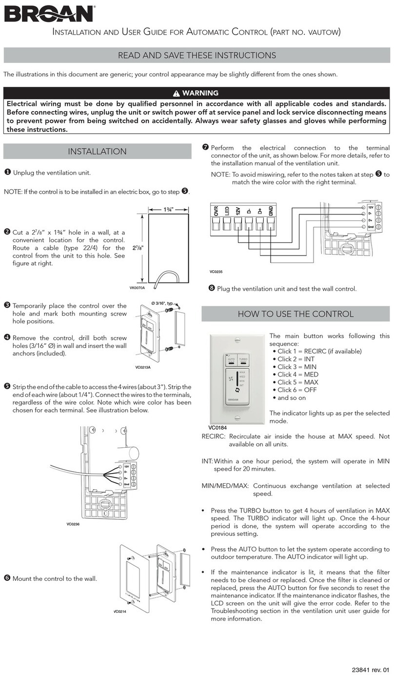 Broan VAUTOW Installation and user guide Broan VAUTOW Installation and user guide