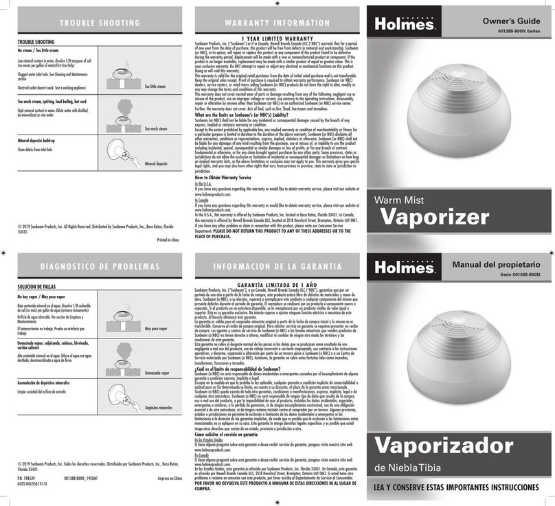 Holmes Warm Mist 001388-800N Series owner's manual