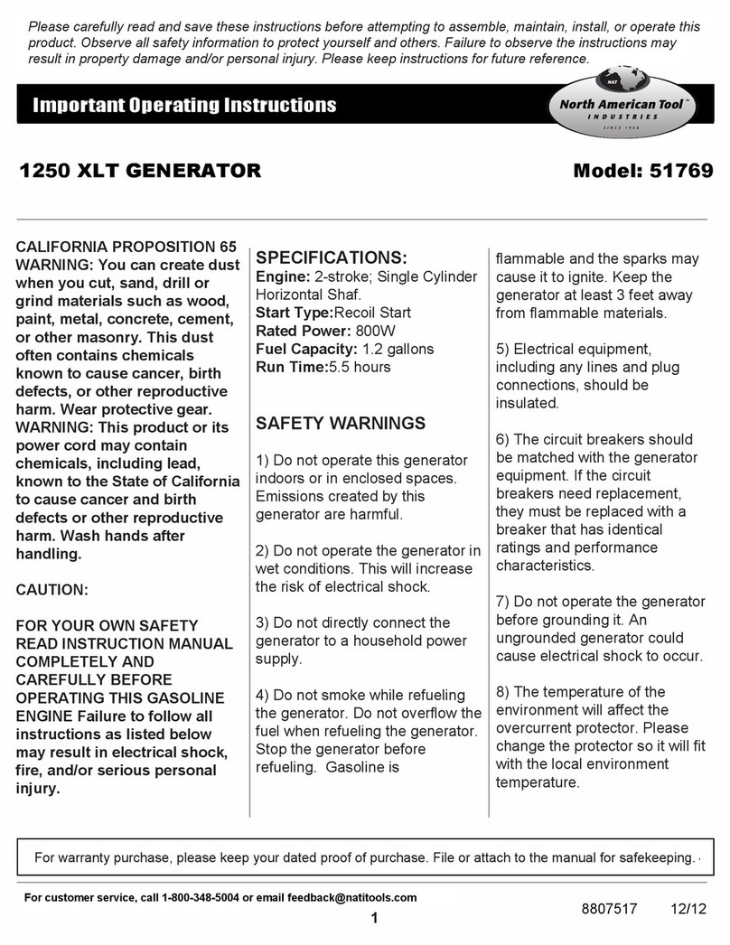North American Tool 1250 XLT Important operating instructions