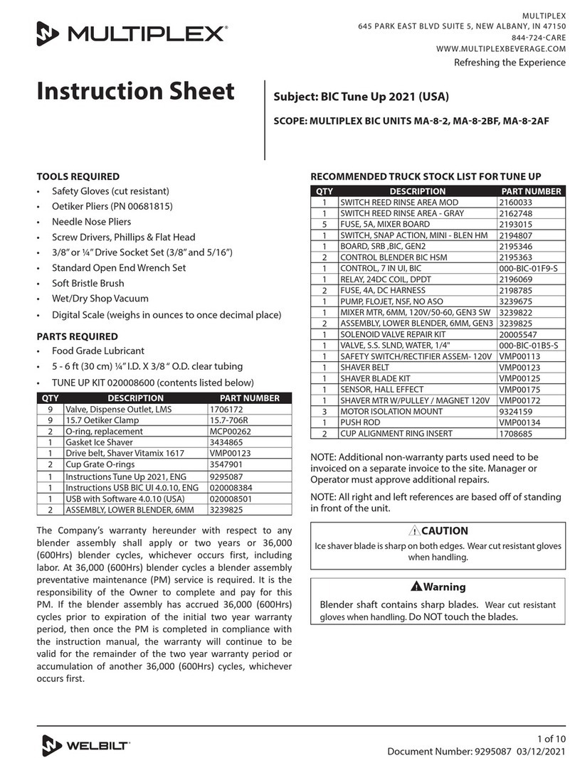 Welbilt MULTIPLEX BIC MA-8-2 instruction sheet