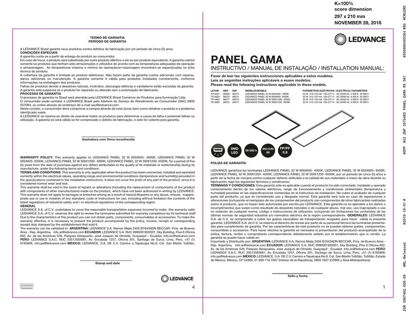 Ledvance PANEL 32 W 605X605- 4000K installation manual