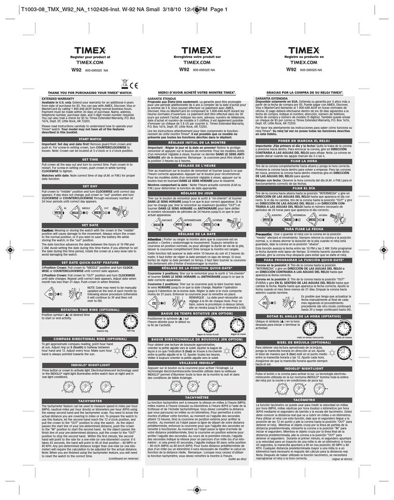 Timex W92 User manual