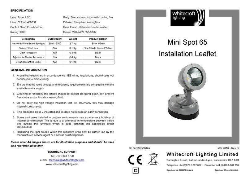 WHITECROFT LIGHTING Mini Spot 65 Installation leaflet WHITECROFT LIGHTING Mini Spot 65 Installation leaflet