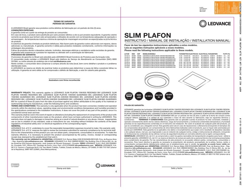 Ledvance SLIM PLAFON 15W/830 REDONDO BIV User manual