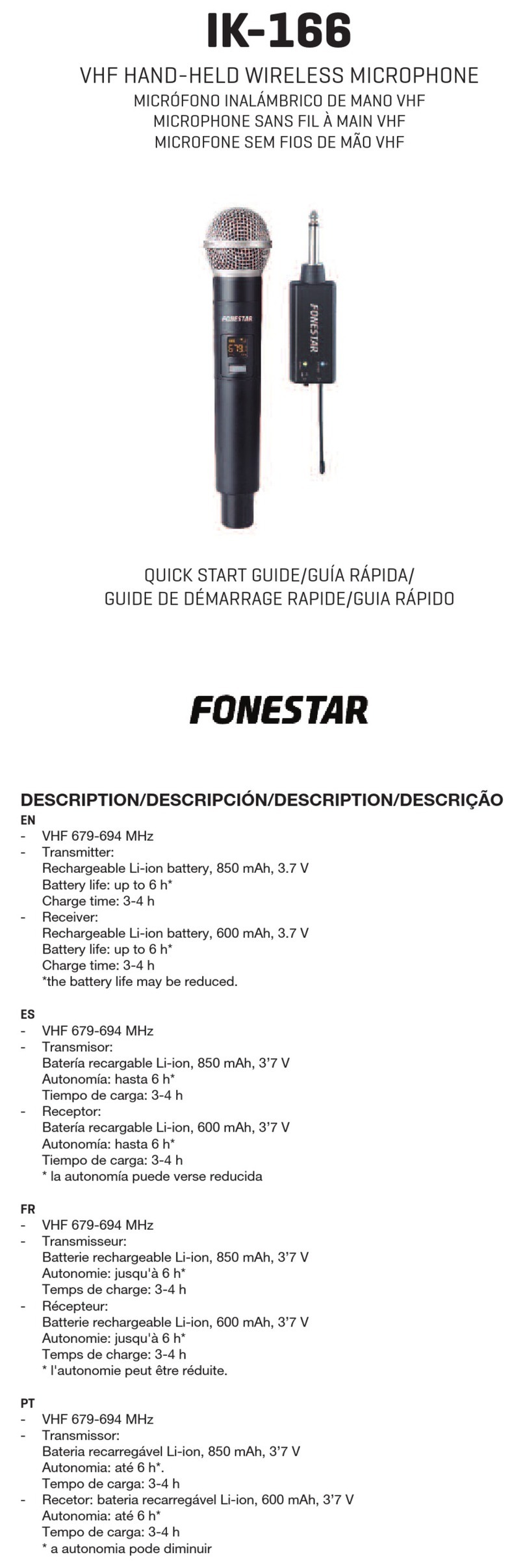FONESTAR IK-166 User manual