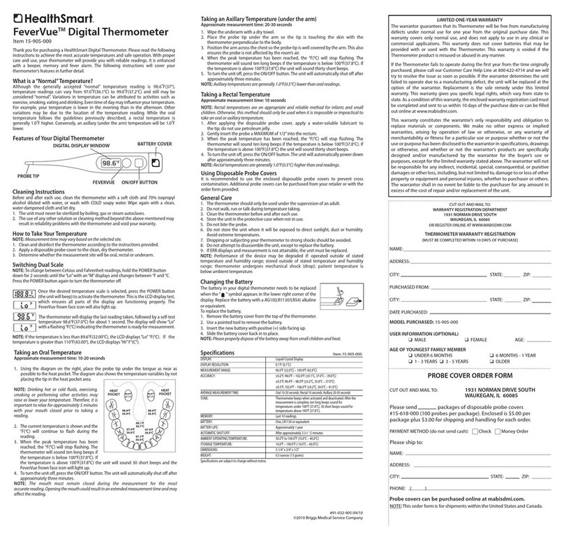 HealthSmart FeverVue 15-905-000 quick start guide