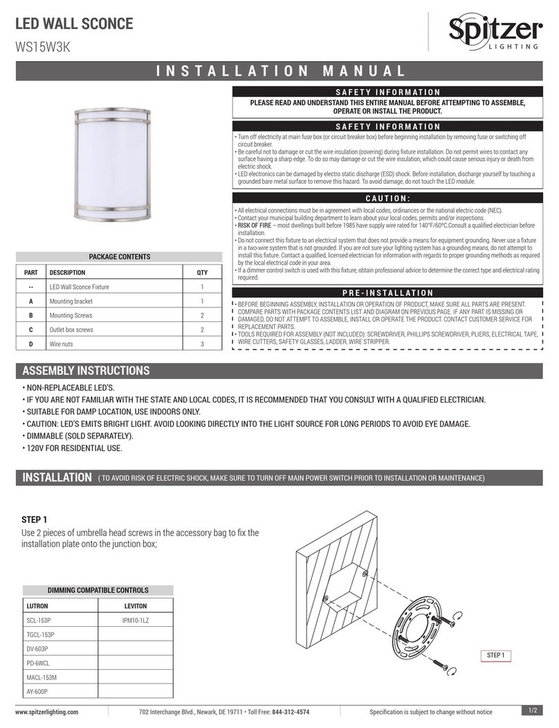 Spitzer LIGHTING WS15W3K installation manual Spitzer LIGHTING WS15W3K installation manual