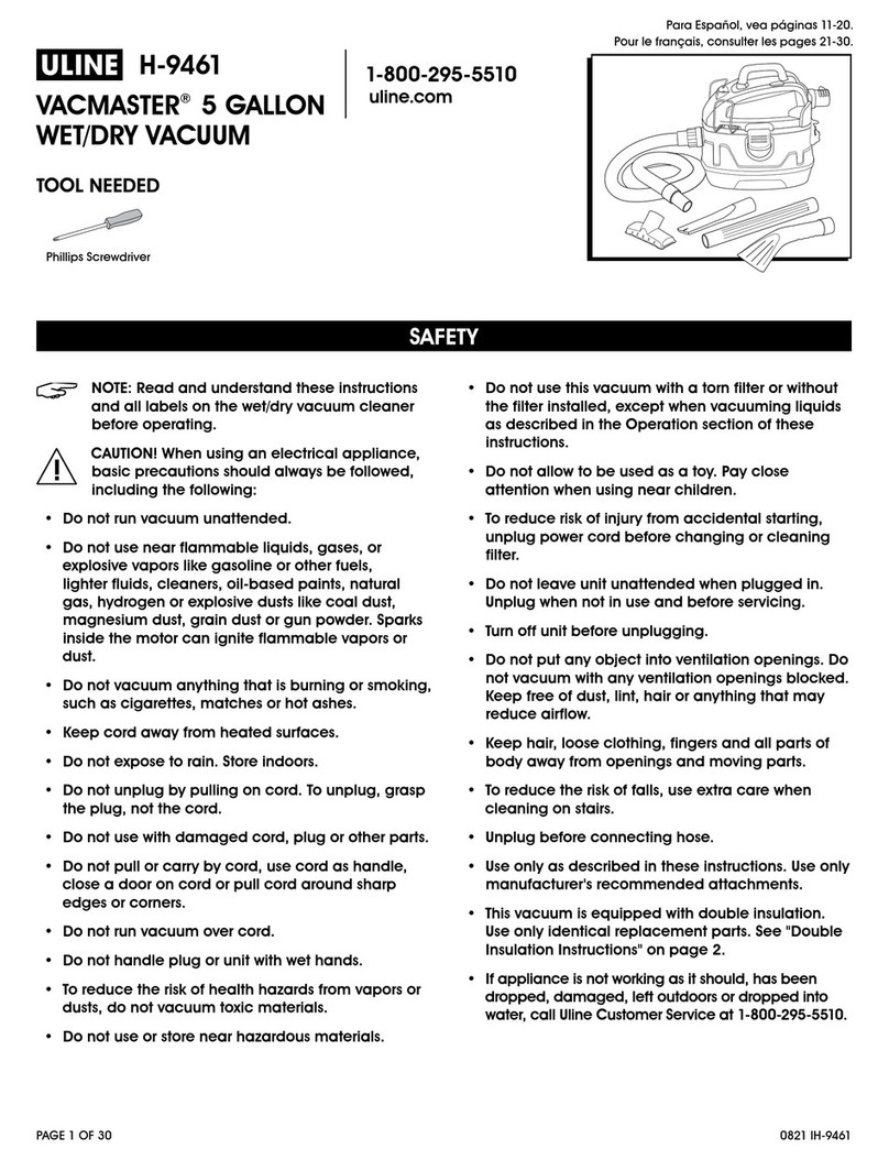 U-Line VACMASTER H-9461 manual