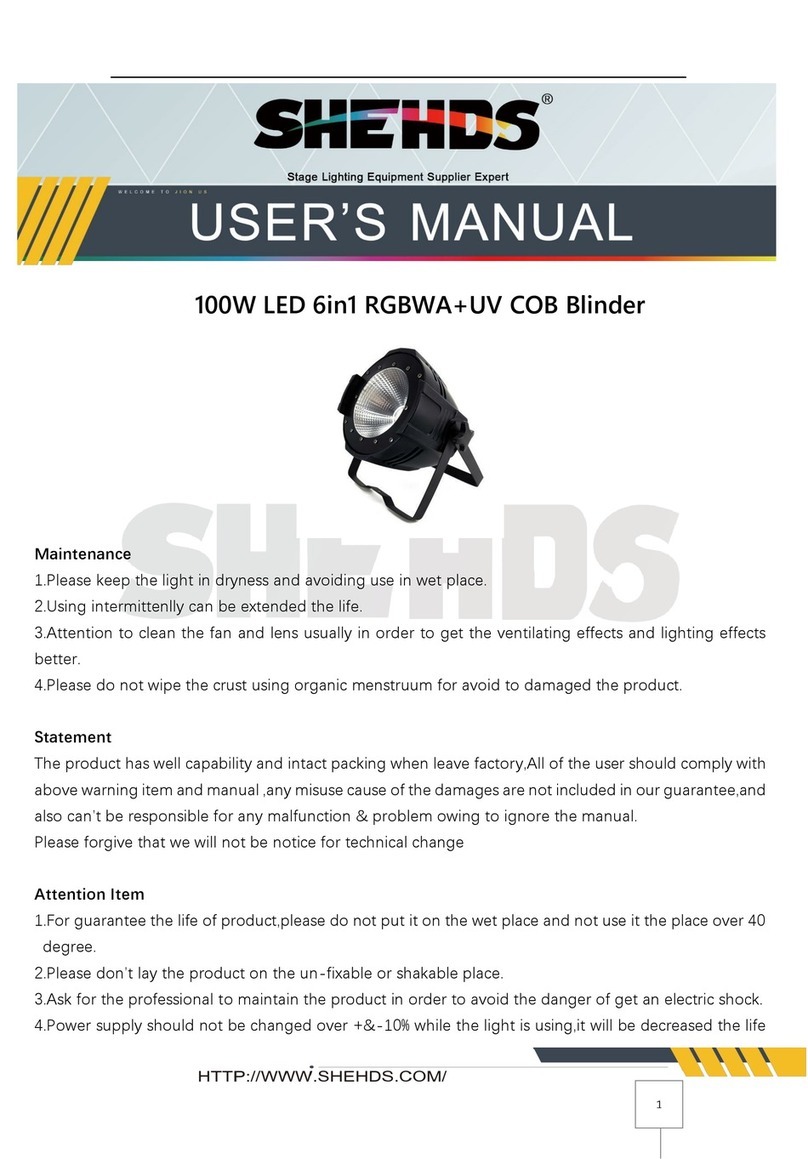 Shehds 100W LED 6in1 RGBWA+UV COB Blinder User manual