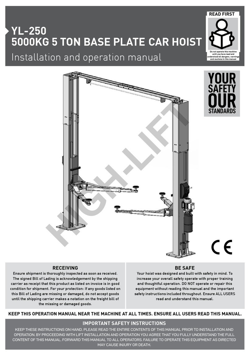 AussieCarHoists YL-250 Installation and operation manual