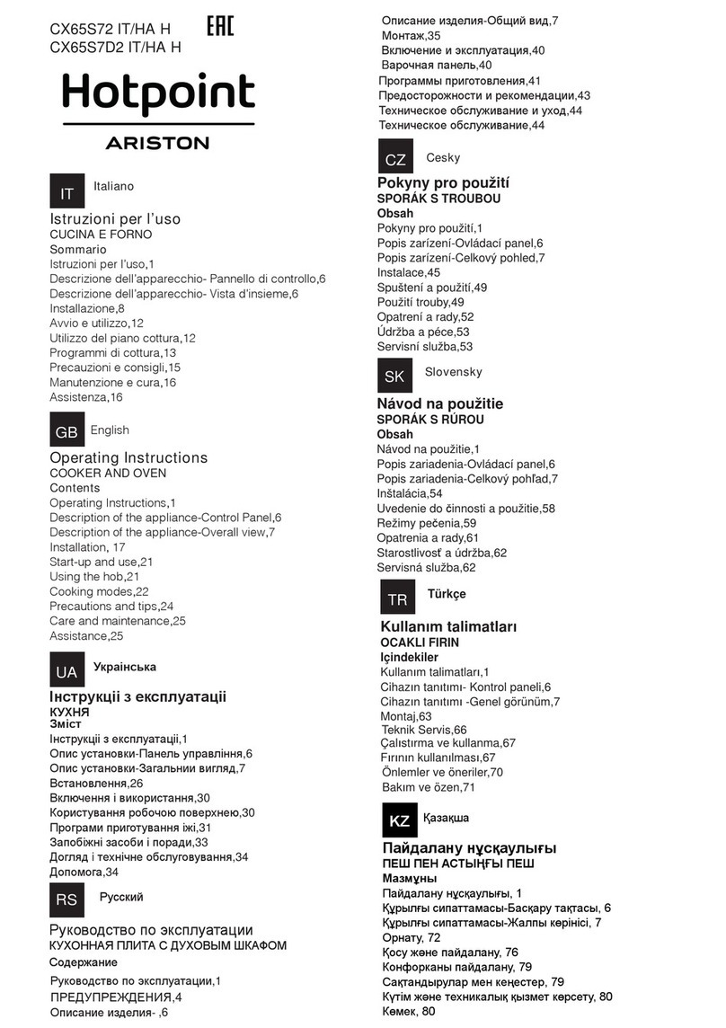 Hotpoint Ariston CX65S72 IT/HA H operating instructions
