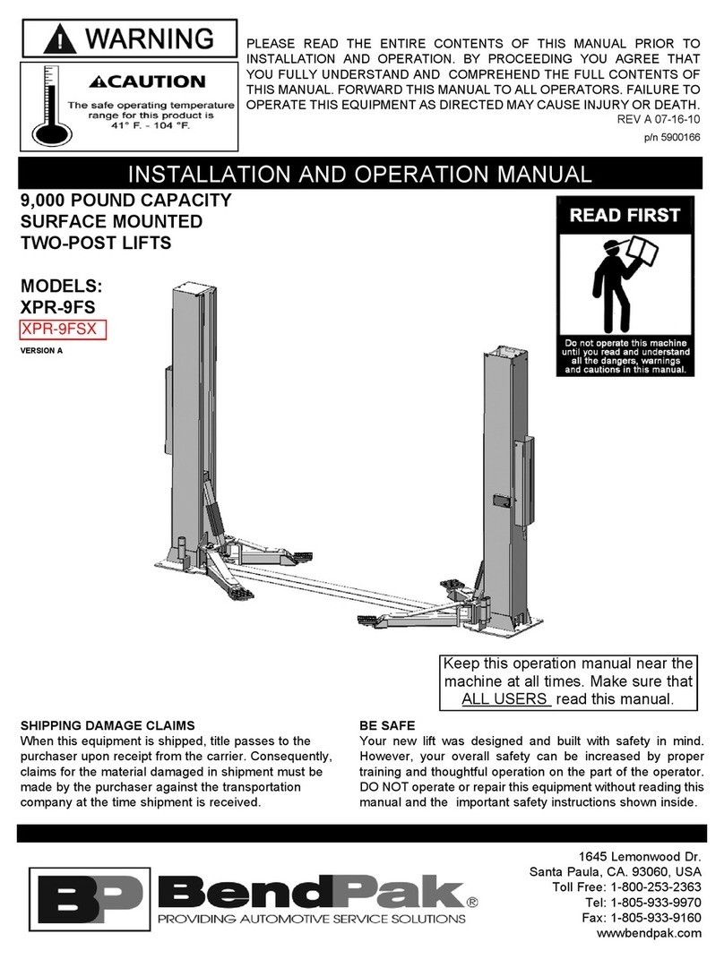 Bend-Pak XPR-9FS Installation and operation manual