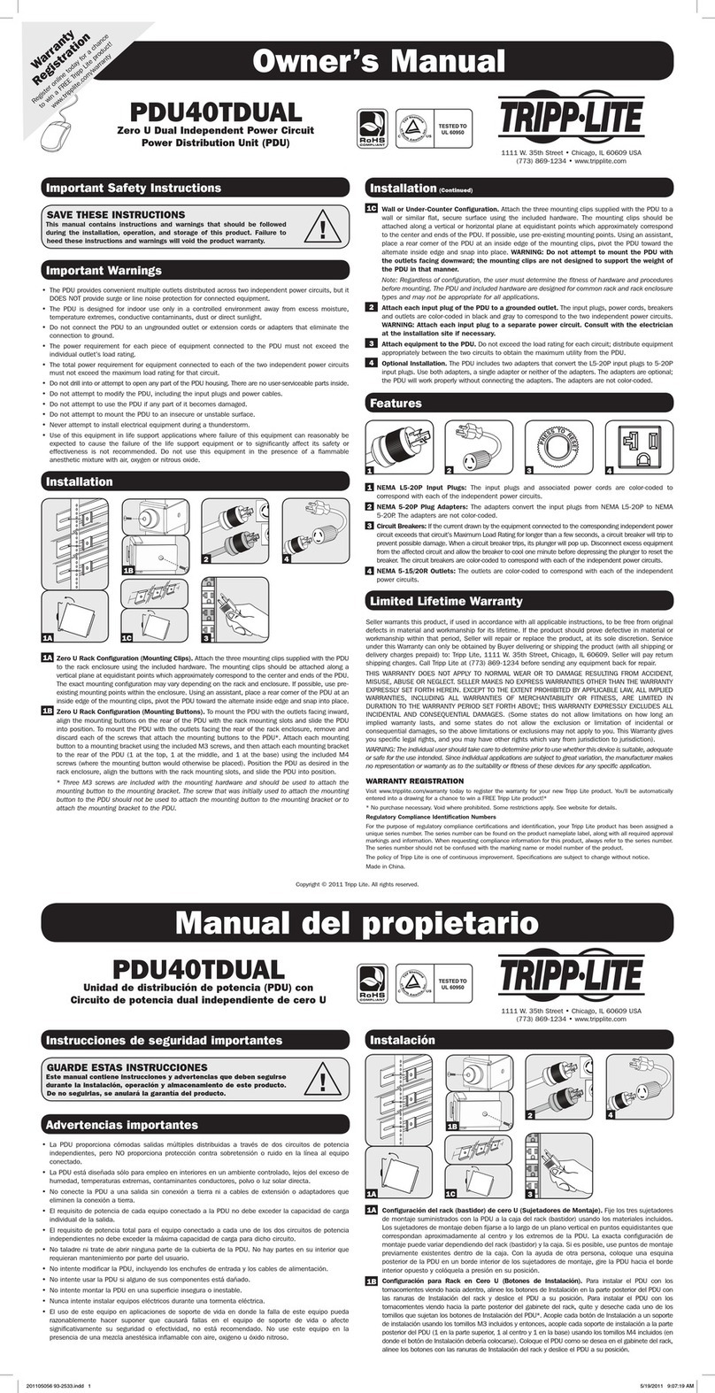 Tripp Lite PDU40TDUAL User manual