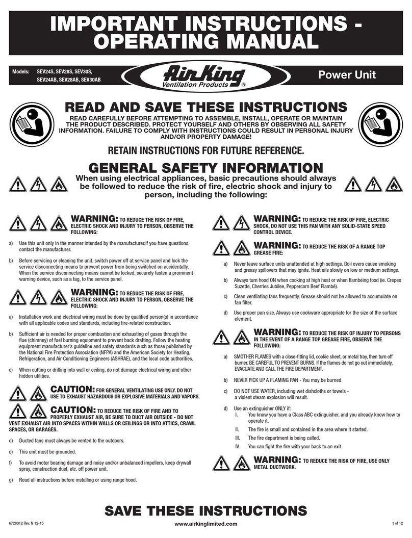 Air King SEV24S Important instructions & operating manual