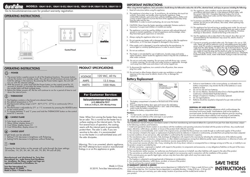 Duraflame 10ILH118-01 operating instructions