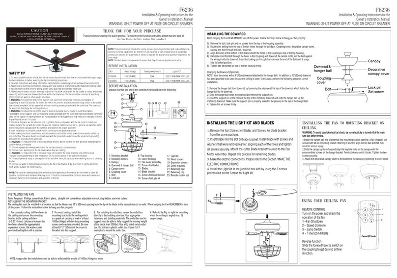 Parrot Uncle F6236BK Installation & Operating Instructions for the Owner's Installation, Manual